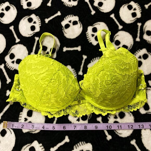 LA SENZA 32DD Chartreuse lace underwire molded cup bra unpadded acid green 32E - Picture 6 of 14